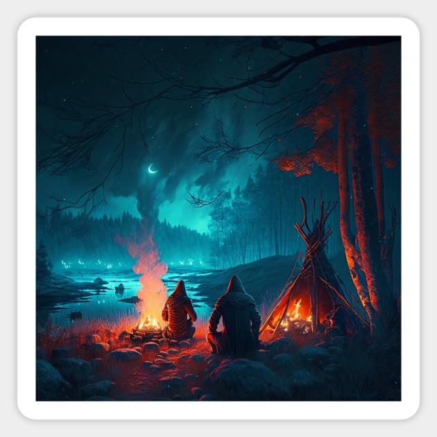 Viking Camp on the Swamp Edge Sticker by AICreateWorlds